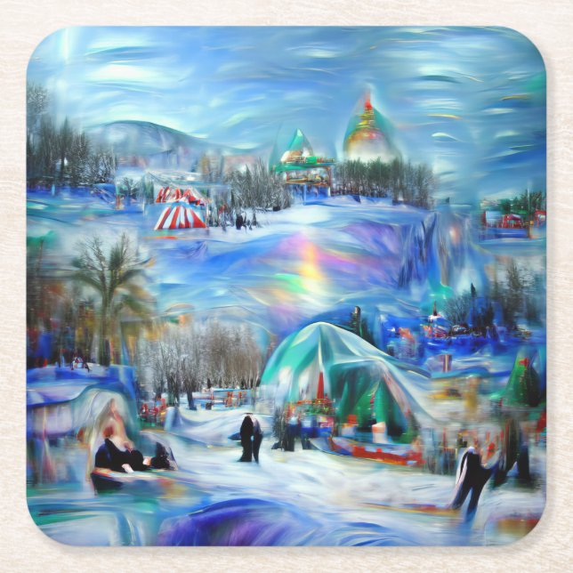 Posavasos Cuadrado De Papel Carnaval de invierno (Anverso)