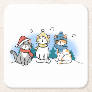 Posavasos Cuadrado De Papel Carols Navidades cantantes de gatos personalizados