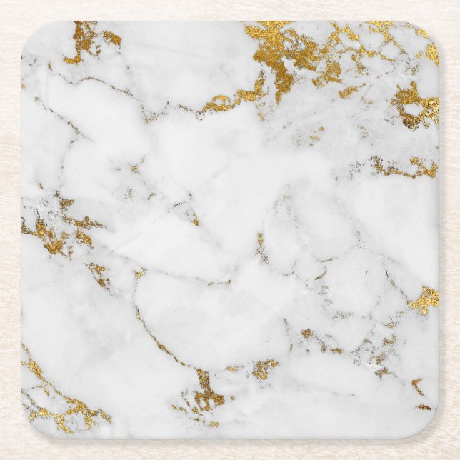 Posavasos Cuadrado De Papel Carrara White Gold Marble Gray Square Coasters (Anverso)