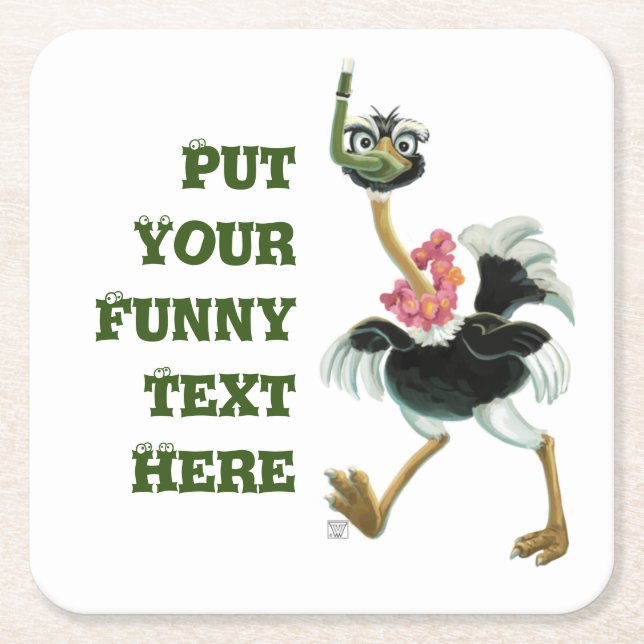 Posavasos Cuadrado De Papel Carrera de avestruces en el pantano (Anverso)