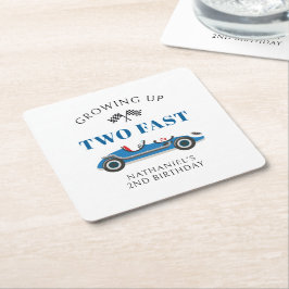 Posavasos Cuadrado De Papel Carreras Azul Fiesta del segundo cumpleaños