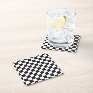 Posavasos Cuadrado De Papel Carreras de Coches / Patrón de Ajedrez - negro 1
