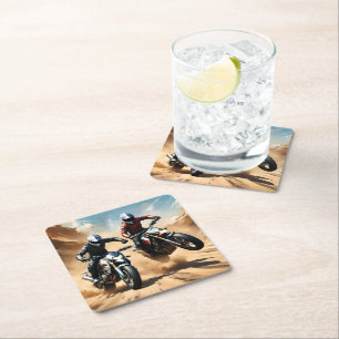 Posavasos Cuadrado De Papel Carreras De Motocicletas Sucias En El Desierto,