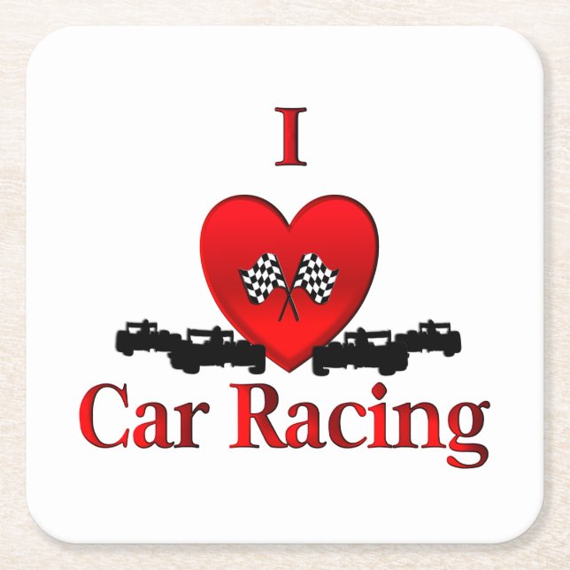 Posavasos Cuadrado De Papel Carreras del coche del corazón (Anverso)