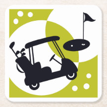 Carrito de golf, clubes y verdes