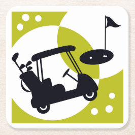 Posavasos Cuadrado De Papel Carrito de golf, clubes y verdes