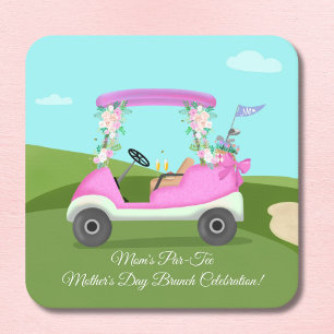 Posavasos Cuadrado De Papel Carrito de Golf con Mimosas Brunch del Día de la M