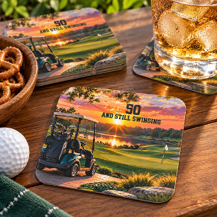 Posavasos Cuadrado De Papel Carrito de Golf Personalizado para Cumpleaños 50 d