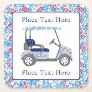 Posavasos Cuadrado De Papel Carro de Golf Cangrejos Patrióticos Elegantes
