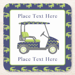 Posavasos Cuadrado De Papel Carro de Golf de Cocodrilos Elegantes