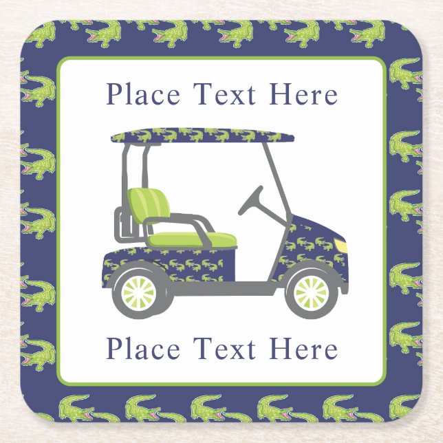 Posavasos Cuadrado De Papel Carro de Golf de Cocodrilos Elegantes (Anverso)
