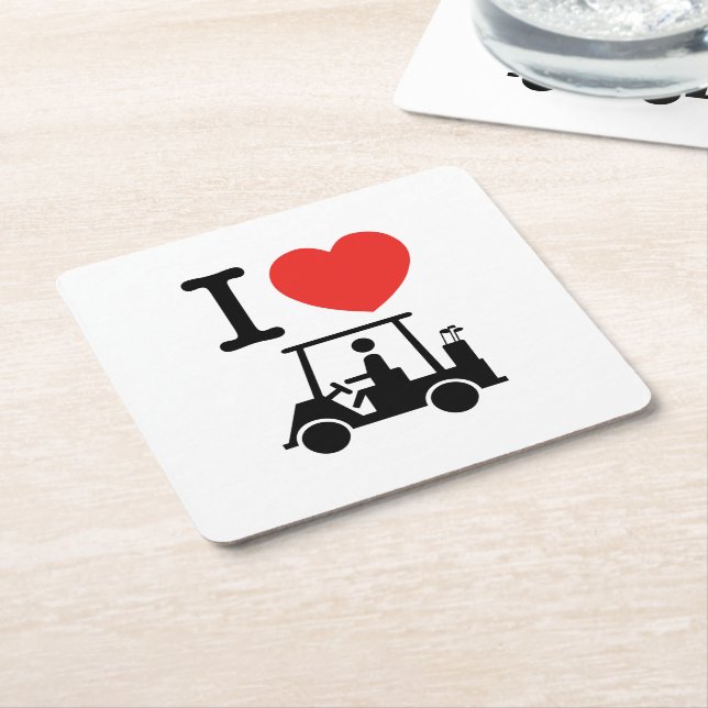 Posavasos Cuadrado De Papel Carro de golf I Heart (Love) (En perspectiva)