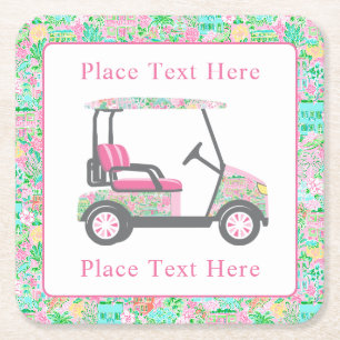 Posavasos Cuadrado De Papel Carro de Golf Preppy Palm Beach