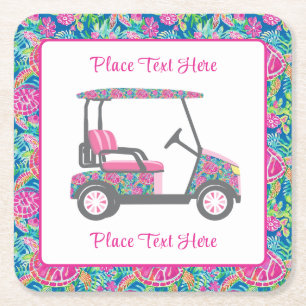 Posavasos Cuadrado De Papel Carro de Golf Tortugas Marinas Elegantes