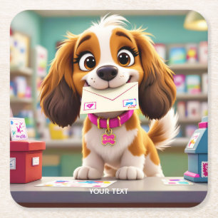 Posavasos Cuadrado De Papel Carta de Fantasy Cute Dog Post