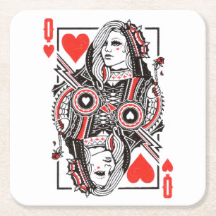 Posavasos Cuadrado De Papel Carta de juego de la Reina de los Corazones con gr