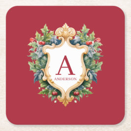 Posavasos Cuadrado De Papel Carta monográfica de Navidades elegantes