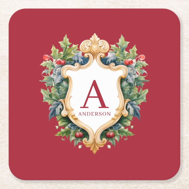 Posavasos Cuadrado De Papel Carta monográfica de Navidades elegantes (Anverso)