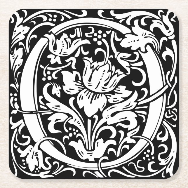 Posavasos Cuadrado De Papel Carta O Monograma Medieval Art Nouveau (Anverso)