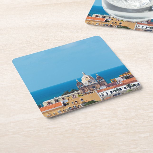 Posavasos Cuadrado De Papel Cartagena, Colombia Old Town (En perspectiva)