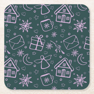 Posavasos Cuadrado De Papel Cartas, ángeles, copos de nieve, regalos, corazone