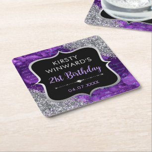 Posavasos Cuadrado De Papel Cartas de sirena de Purpurina irlandés púrpura