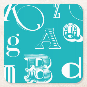 Posavasos Cuadrado De Papel Cartas decorativas sobre fondo azul