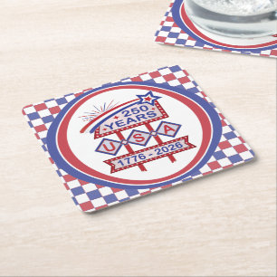 Posavasos Cuadrado De Papel Cartel de marquesina del 250 aniversario Retro USA