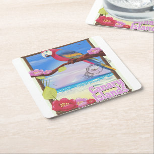 Posavasos Cuadrado De Papel Cartel de vacaciones de verano en las Islas Canari