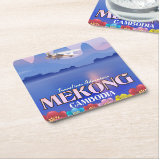 Posavasos Cuadrado De Papel Cartel de vacaciones en el río Mekong Camboya