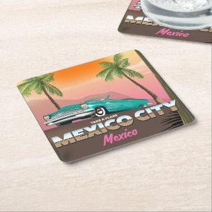 Posavasos Cuadrado De Papel Cartel de vacaciones en la Ciudad de México, Méxic