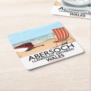 Posavasos Cuadrado De Papel Cartel de viaje a Abersoch Llanengan en Gwynedd, G