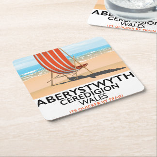 Posavasos Cuadrado De Papel Cartel de viaje a la costa de Aberystwyth Gales