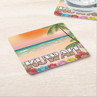 Posavasos Cuadrado De Papel cartel de viaje a la playa de Kuwait