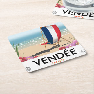 Posavasos Cuadrado De Papel cartel de viaje a la playa junto al mar en Francia