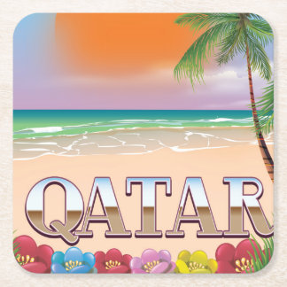 Posavasos Cuadrado De Papel cartel de viaje a Qatar
