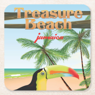 Posavasos Cuadrado De Papel Cartel de viaje a Treasure Beach Jamaica