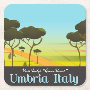 Posavasos Cuadrado De Papel Cartel de viaje a Umbría Italia