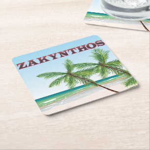 Posavasos Cuadrado De Papel Cartel de viaje a Zakynthos Grecia