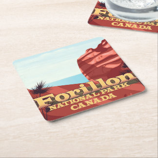 Posavasos Cuadrado De Papel Cartel de viaje al Parque Nacional Forillon, Canad