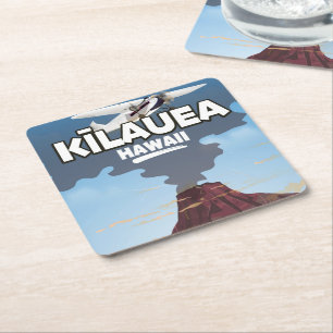 Posavasos Cuadrado De Papel Cartel de viaje al volcán Kīlauea Hawaii