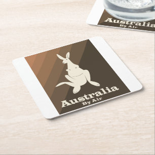 Posavasos Cuadrado De Papel Cartel de viaje de Australia By Air canguro.