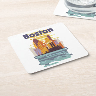 Posavasos Cuadrado De Papel Cartel de viaje de Boston