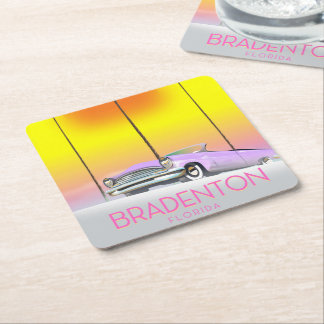 Posavasos Cuadrado De Papel Cartel de viaje de coche clásico de Bradenton Flor