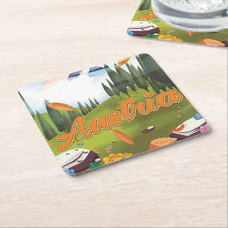 Posavasos Cuadrado De Papel cartel de viaje de dibujos animados austriaco