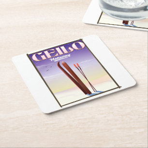 Posavasos Cuadrado De Papel cartel de viaje de esquí a Geilo, Noruega