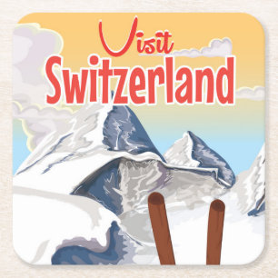 Posavasos Cuadrado De Papel Cartel de viaje de esquí de Suiza