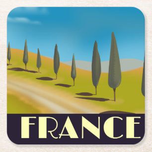 Posavasos Cuadrado De Papel cartel de viaje de estilo vintage de Francia