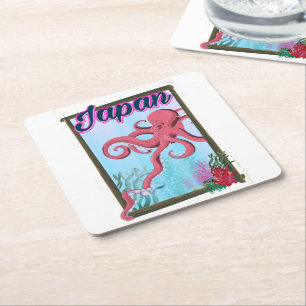 Posavasos Cuadrado De Papel cartel de viaje de estilo vintage de Japón
