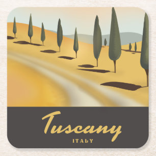 Posavasos Cuadrado De Papel Cartel de viaje de estilo vintage de Toscana Itali